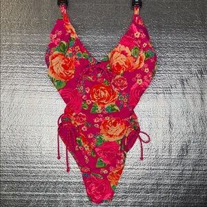 Floral One-Piece Swimsuit in Pink and Orange with Underwire